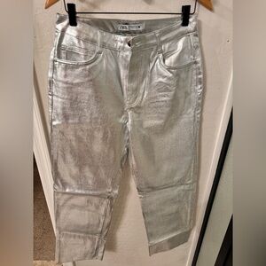 Silver straight leg raw hem pants from Zara. Size 8.